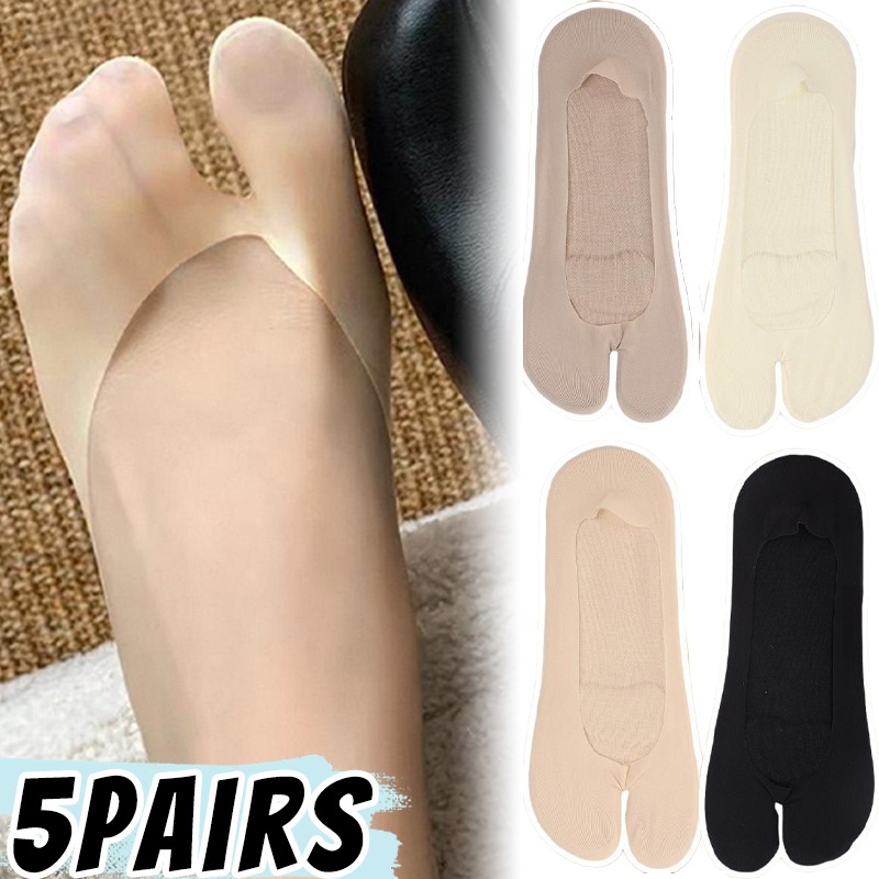 Toe Sock Split - 1/5ペア レディース アイスシルク足袋ソックス つま先分離型 見えない ノーショー